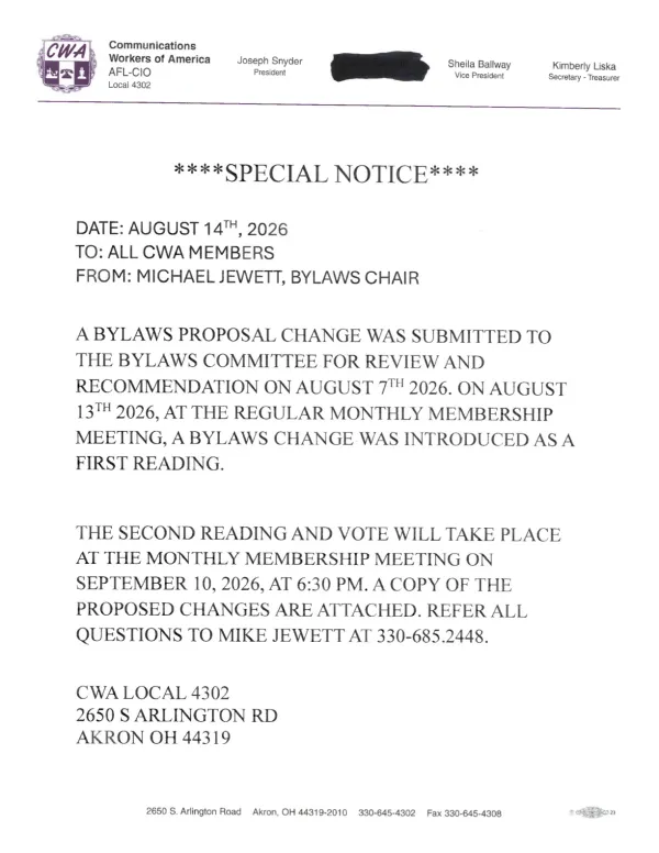 Bylaws Notice